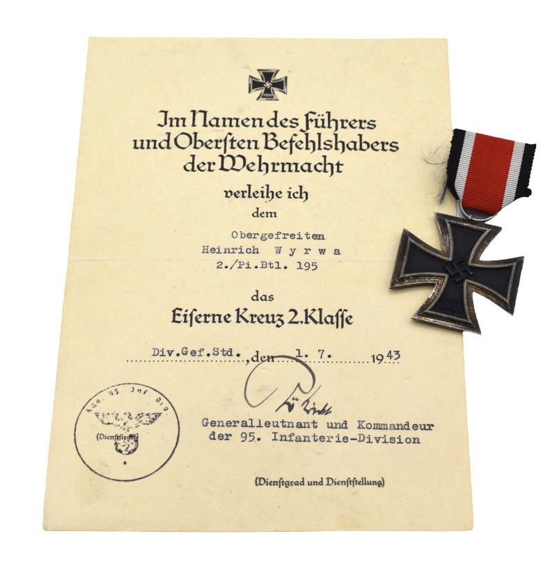 Iron Cross Second Class 1939 with Award Document