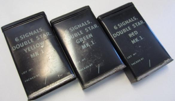 3 British/Canadian metal Flare Containers