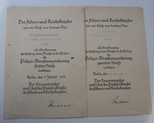 Polizei Loyal Service Award Documents