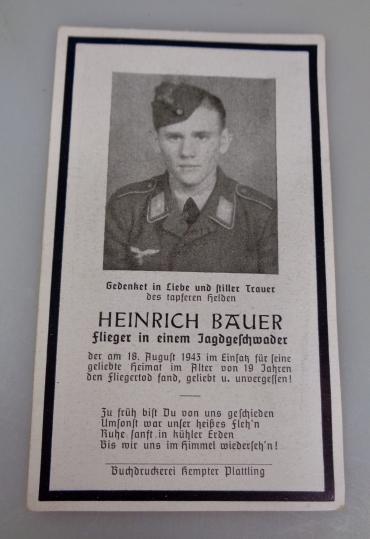 Luftwaffe Fighter Pilot Death Notice