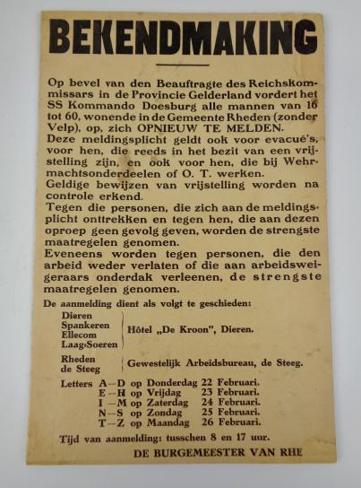 German Announcement Poster for Occupied Holland
