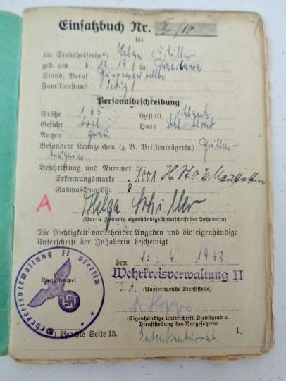 Wehrmacht Stabshelferin Cap and Documents