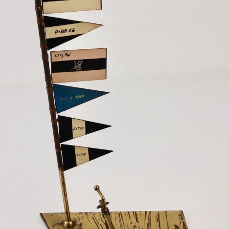 Sort of trench Art. Flag Pole with Regt. Flags/Banners