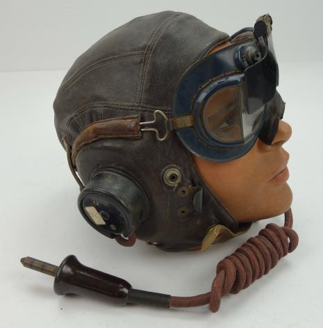 British WW2 RAF Flight Cap with rare early Goggles
