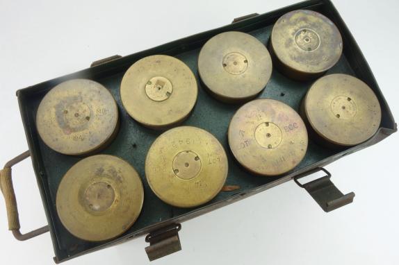 British WW2 steel 25 Ponder Shell Box with 8 Shells