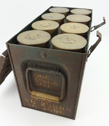 British WW2 steel 25 Ponder Shell Box with 8 Shells