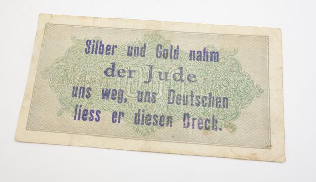 Third Reich Reichsmark Bank Note with anti Jew print