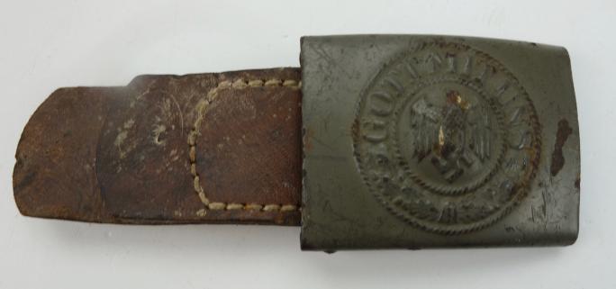 Wehrmacht steel Belt Buckle with leather Tab