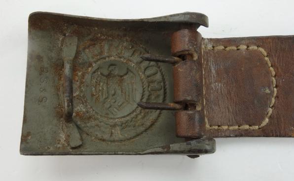 Wehrmacht steel Belt Buckle with leather Tab