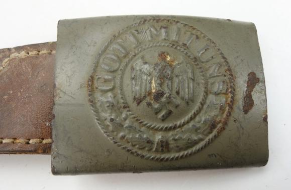 Wehrmacht steel Belt Buckle with leather Tab