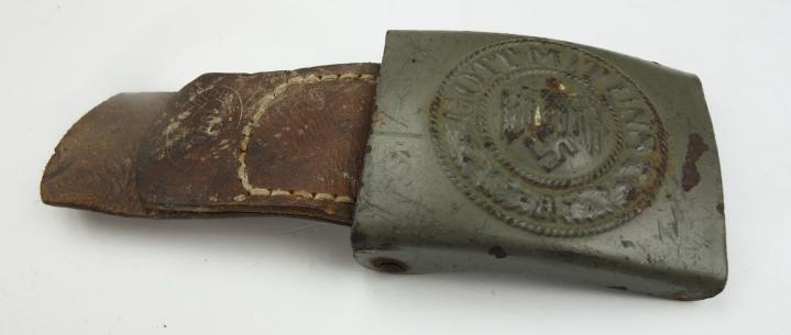 Wehrmacht steel Belt Buckle with leather Tab