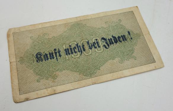 Third Reich Reichsmark Bank Note with anti Jew print