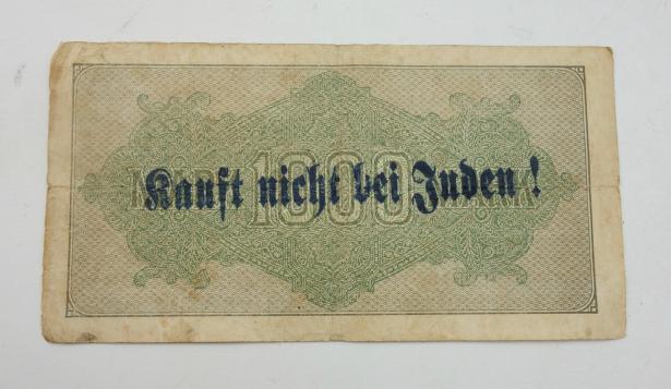 Third Reich Reichsmark Bank Note with anti Jew print