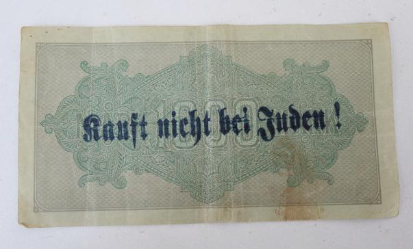Third Reich Reichsmark Bank Note with anti Jew print