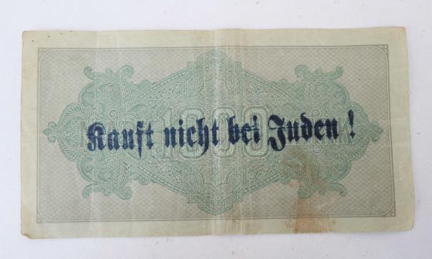 Third Reich Reichsmark Bank Note with anti Jew print