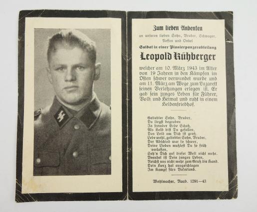 WaffenSS Death Notice