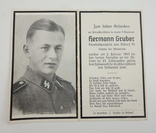 WaffenSS Death Notice