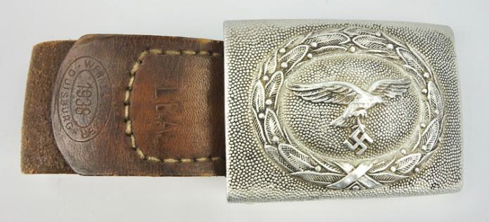 Luftwaffe aluminum Belt Buckle with leather Tab