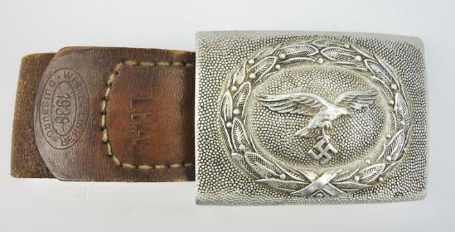 Luftwaffe aluminum Belt Buckle with leather Tab