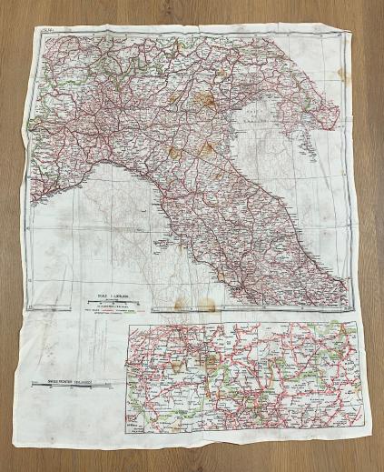 British WW2 Silk RAF Escape Map Italy