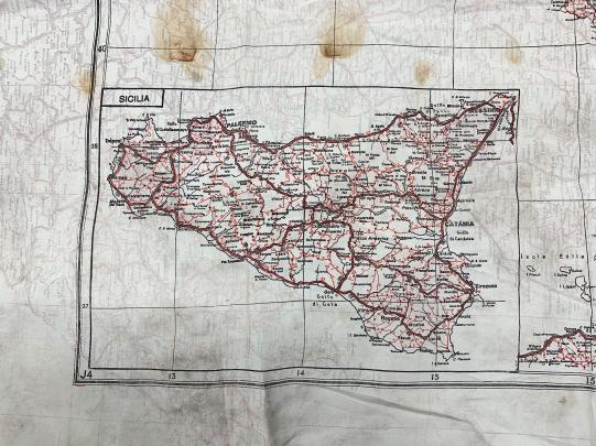 British WW2 Silk RAF Escape Map Italy