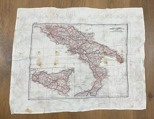 British WW2 Silk RAF Escape Map Italy