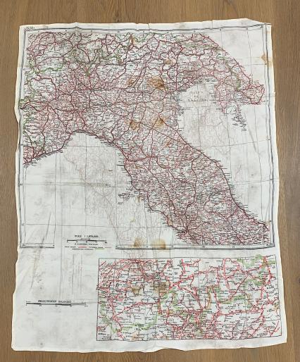 British WW2 Silk RAF Escape Map Italy
