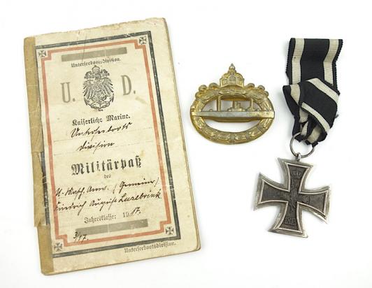 German WW1 U Boot Pass with Insignia U34 Canaris