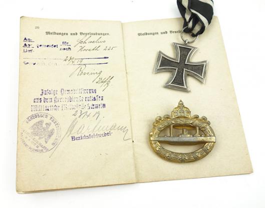 German WW1 U Boot Pass with Insignia U34 Canaris