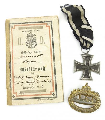 German WW1 U Boot Pass with Insignia U34 Canaris