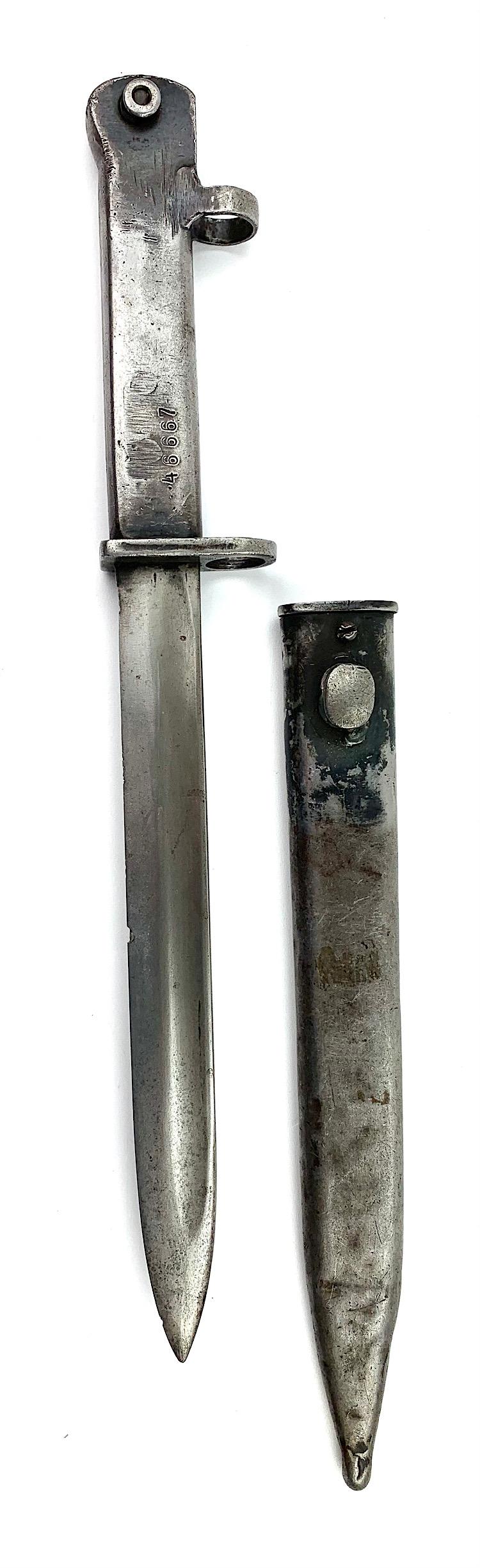 Original Turkish Ersatz FAL Battle Rifle Double Muzzle Ring Bayonet with Scabbard