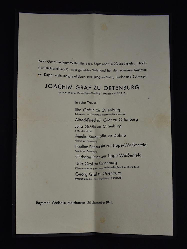 Mourning Letter and Iron Cross second class 1939