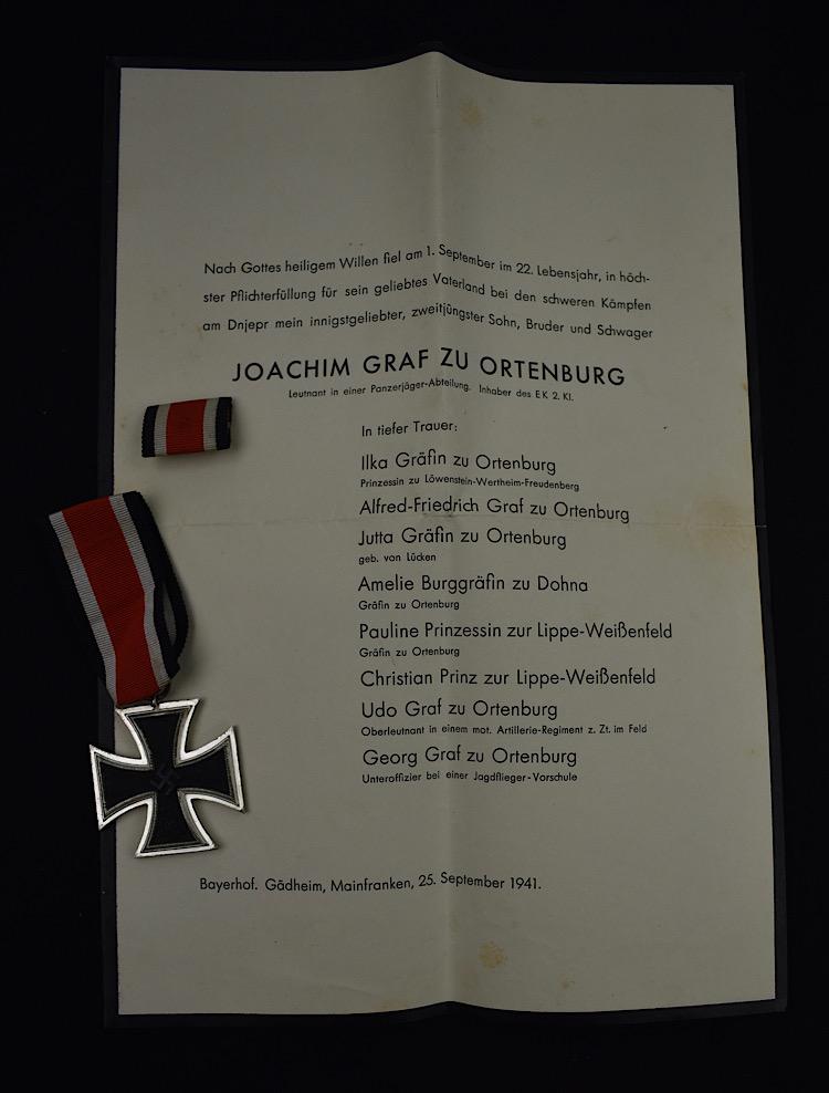 Mourning Letter and Iron Cross second class 1939