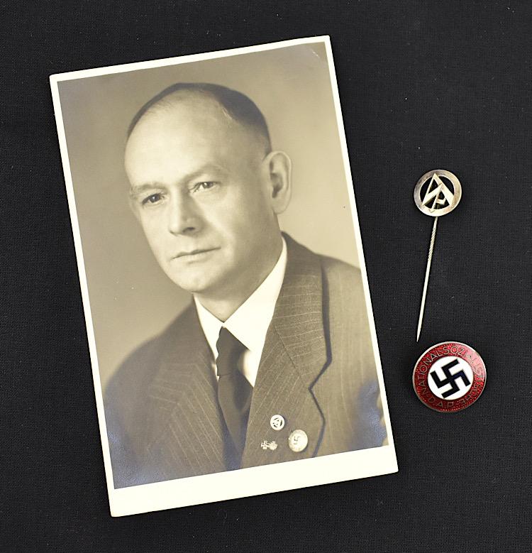 NSDAP Party Badge and SA Stickpin with photo
