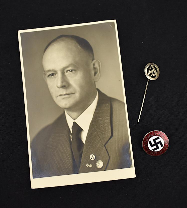 NSDAP Party Badge and SA Stickpin with photo