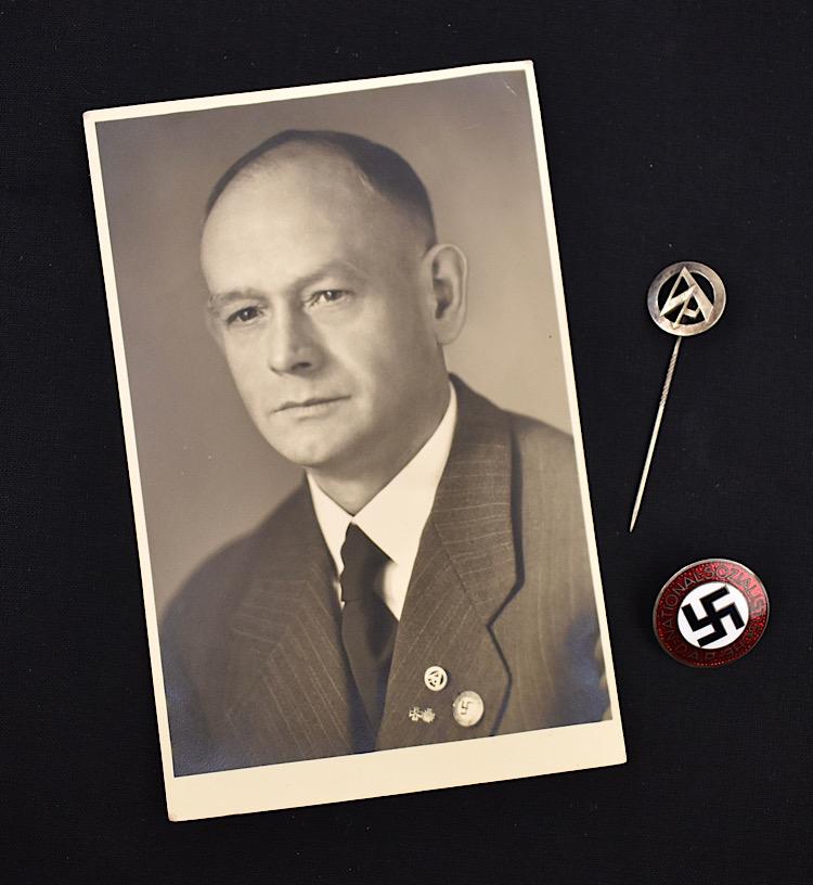 NSDAP Party Badge and SA Stickpin with photo