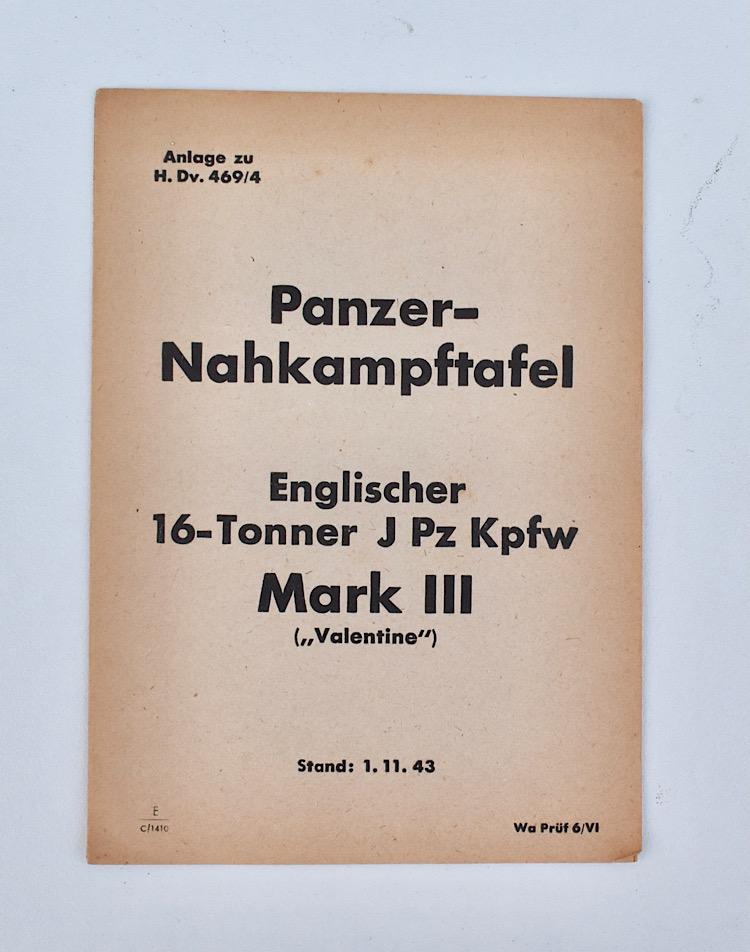 Panzer Nahkampftafel Englischer J Pz Kpfw Mark 3