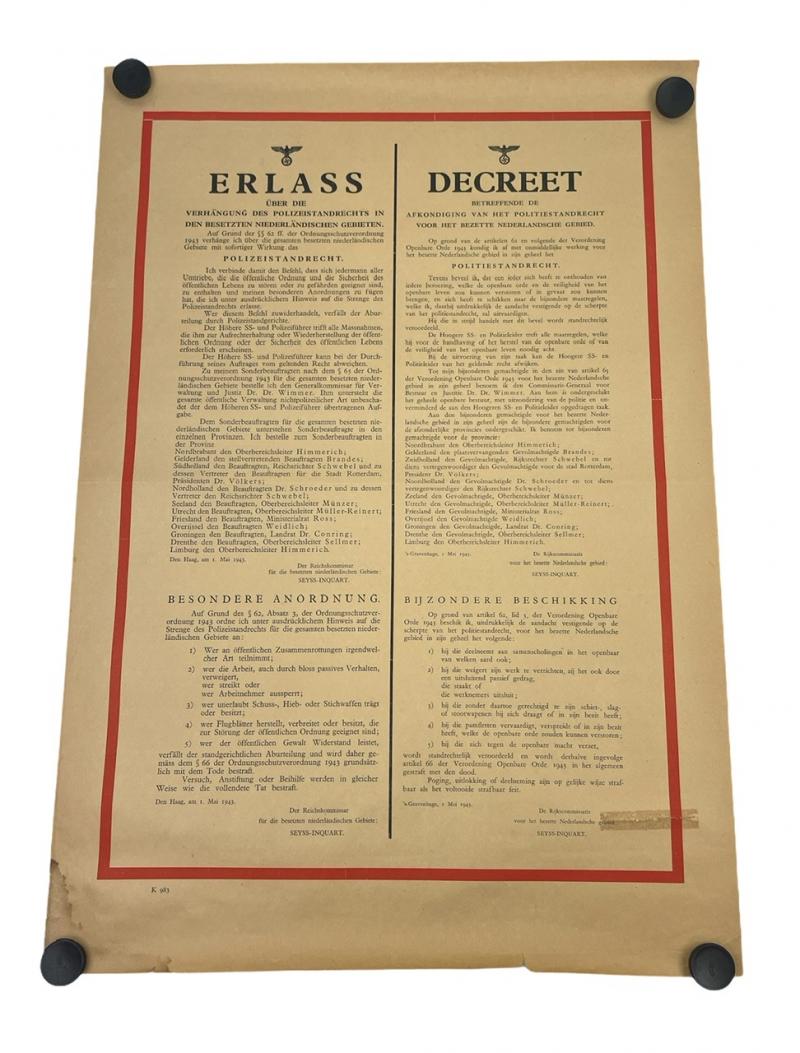 Wehrmacht Announcement Poster for occupiet Holland