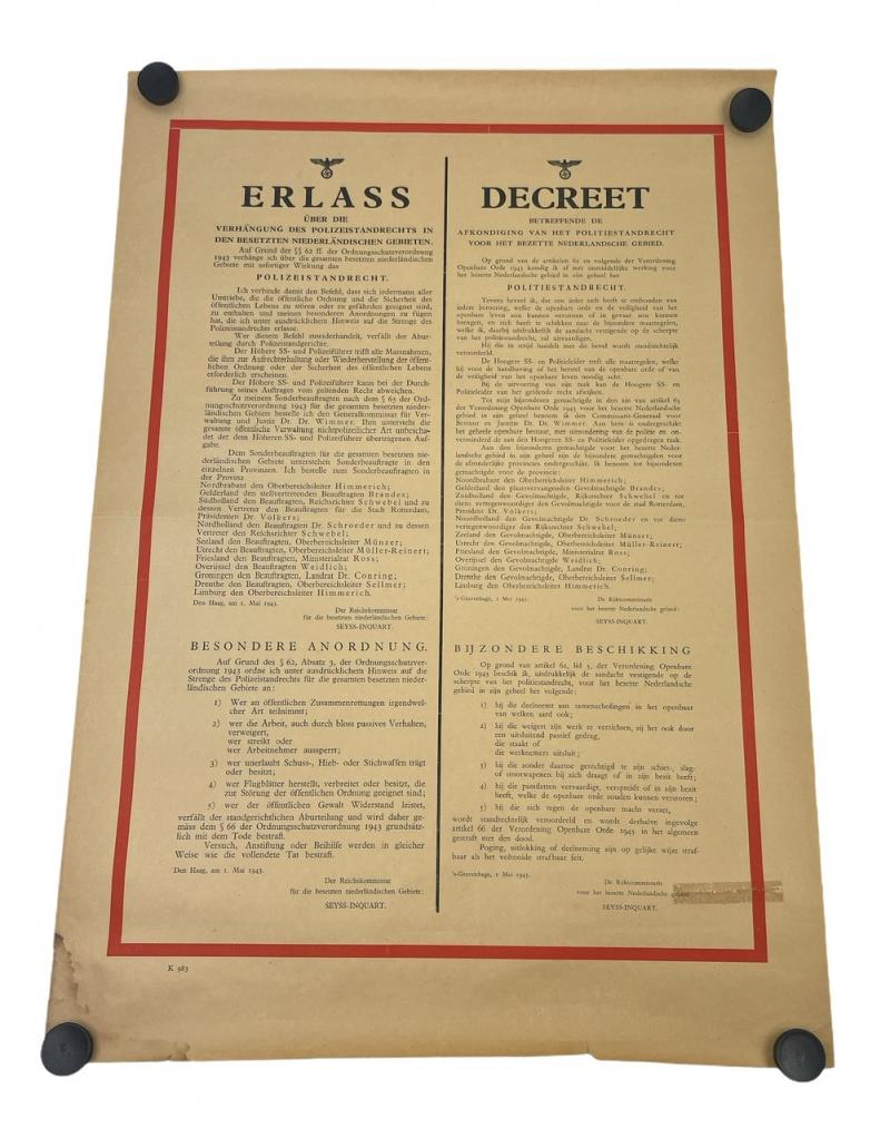 Wehrmacht Announcement Poster for occupiet Holland