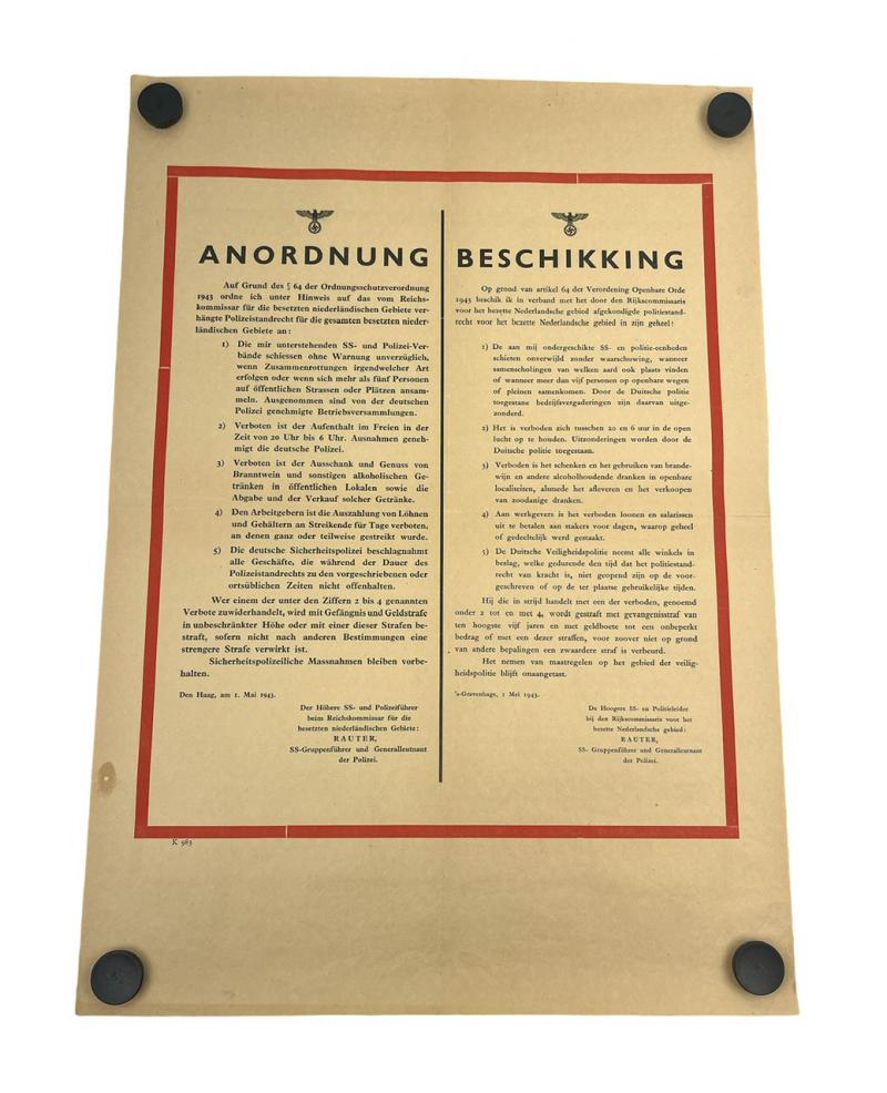 Wehrmacht Announcement Poster for occupiet Holland