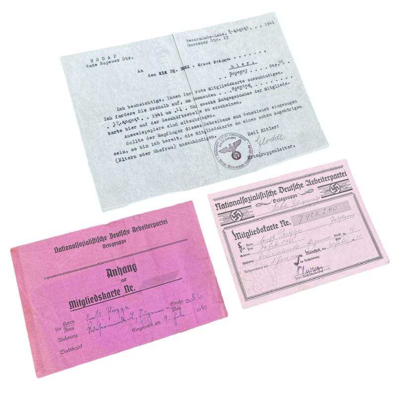 NSDAP Member Pass and confirmation Letter