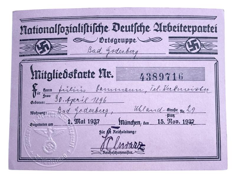 NSDAP Party Member Card