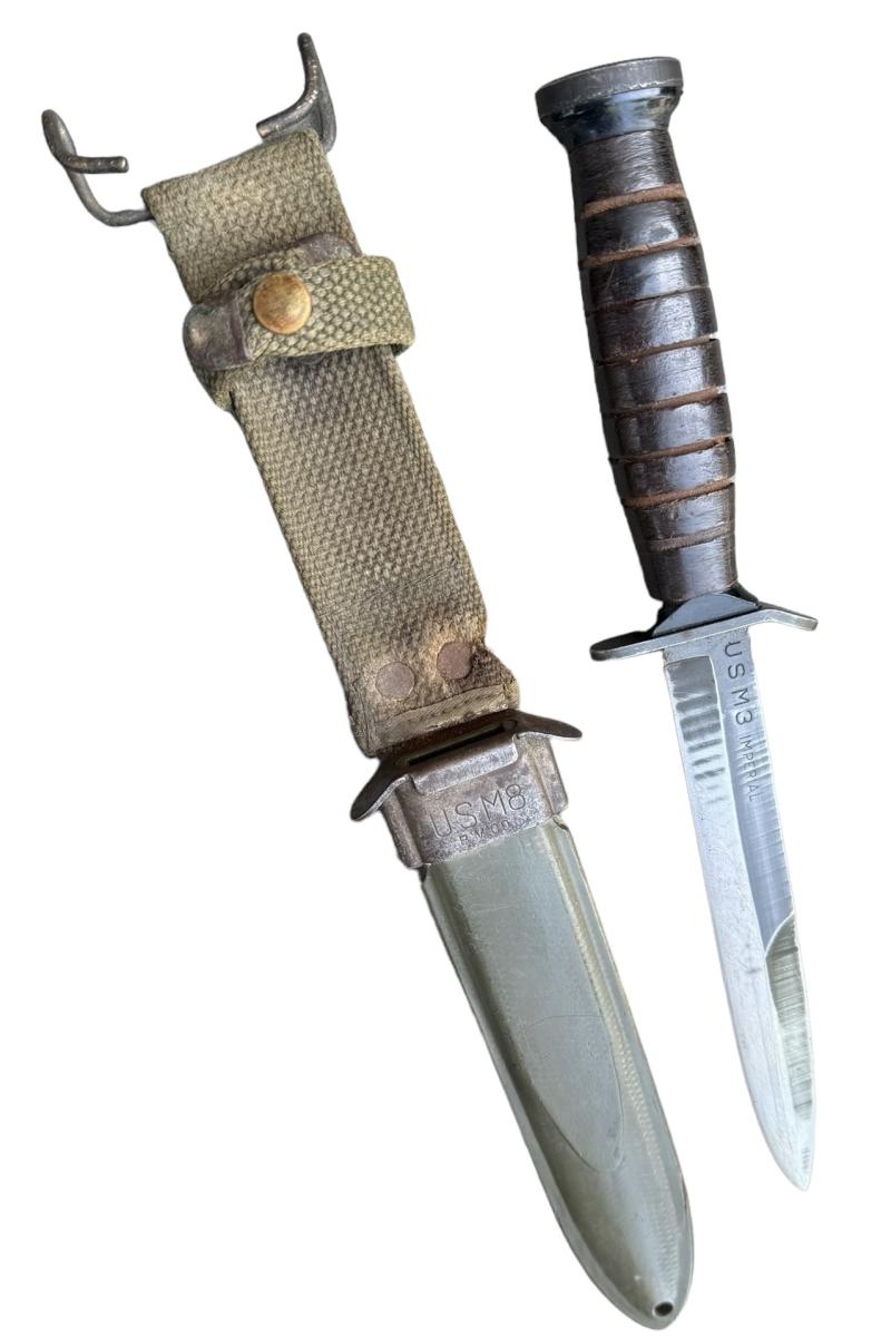 US WW2 2nd Model M3 Combat Knife in US WW2 M8 Scabbard