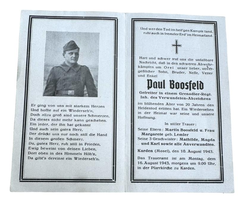 Death Notice Wehrmacht Grenadier