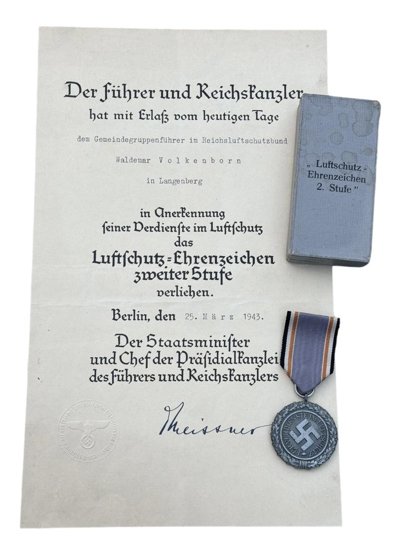 Luftschutz Medal in Case with Award Document