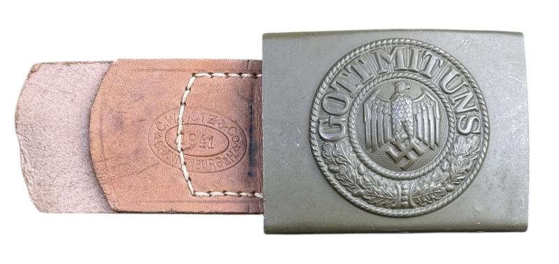 Wehrmacht steel Belt Buckle with leather Tab
