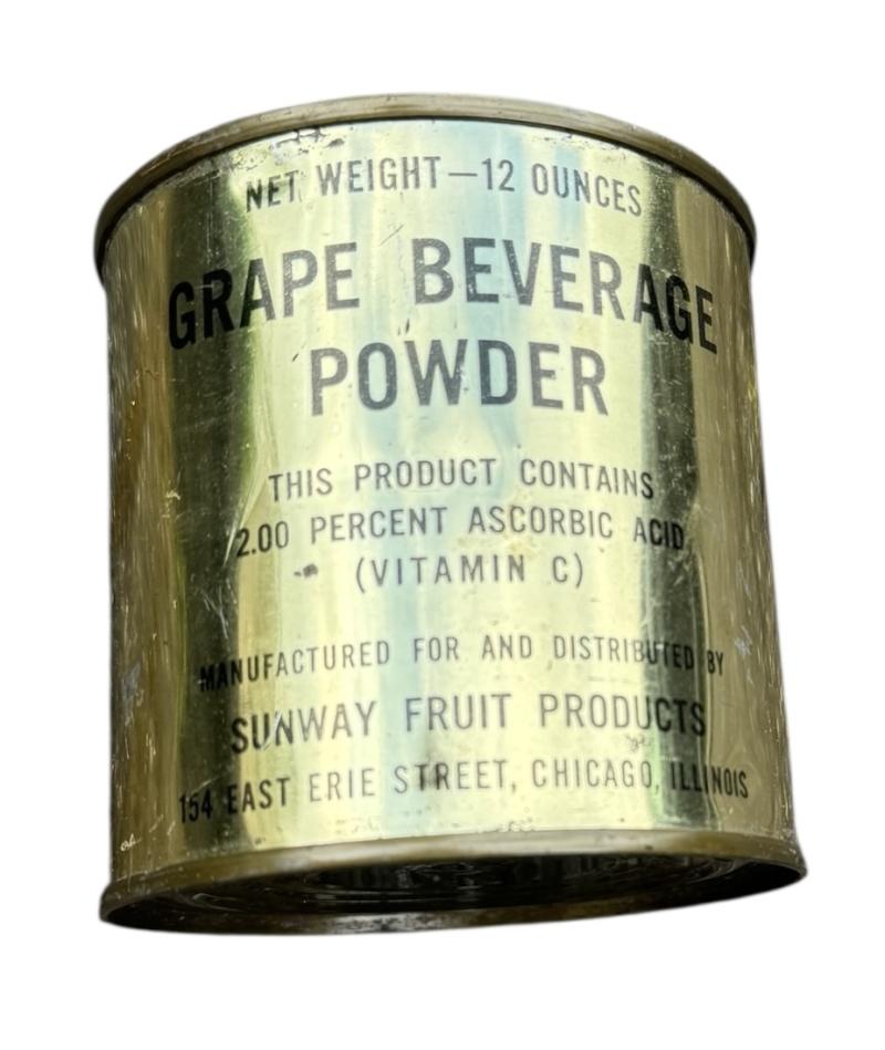 US WW2 Ration Can with content (Grape Beverage Powder)