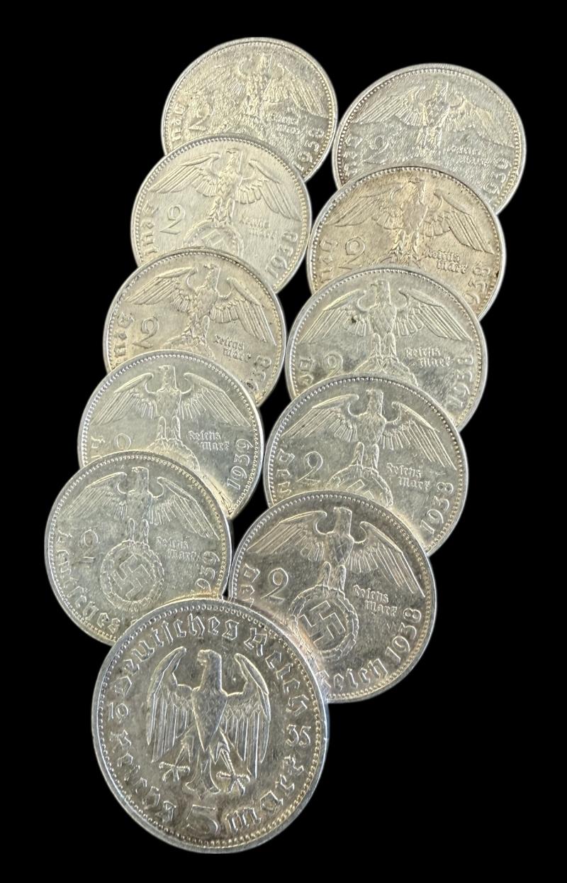 11x Silver Deutsche Reichsmark Coins