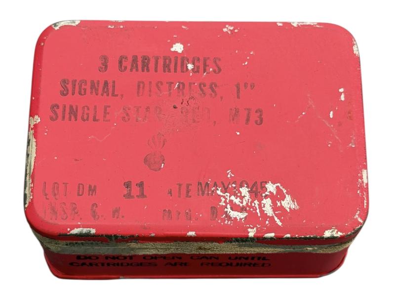 US WW2 Metal Flare Tin with 3 (Empty) Red Signal Flares