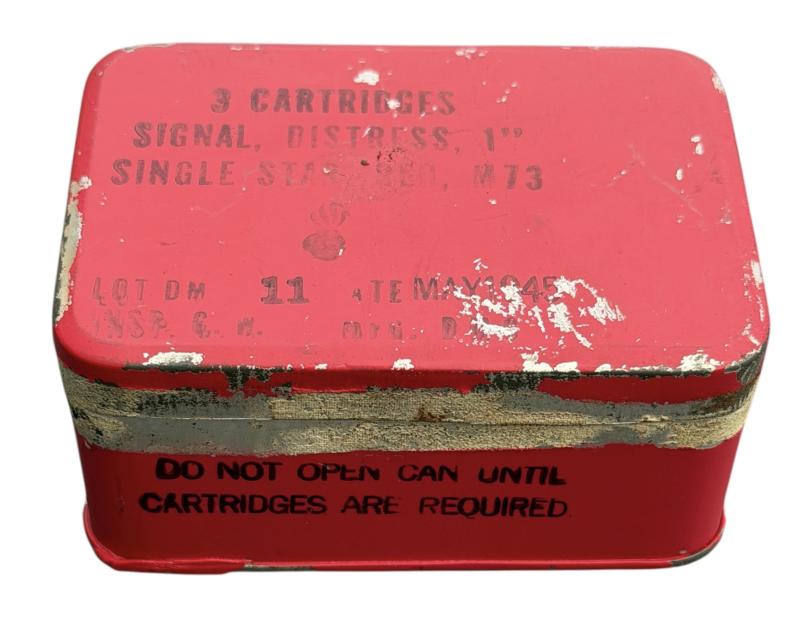 US WW2 Metal Flare Tin with 3 (Empty) Red Signal Flares